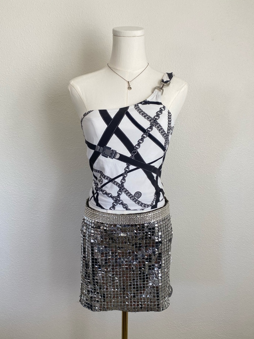 Vintage Maggie Barry Disco Rhinestone Mini Skirt Retro Glam